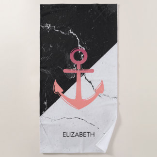 Black & White Marble whit Anchor Beach Towel