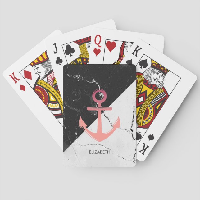 Black & White Marble whit Anchor Playing Cards (Back)