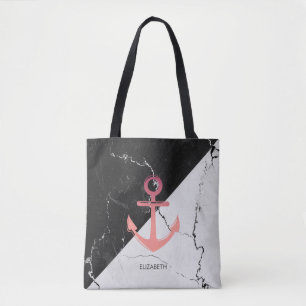 Black & White Marble whit Anchor Tote Bag