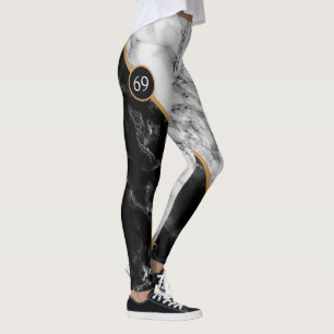 Black White Marble Your Sport Numbers Leggings
