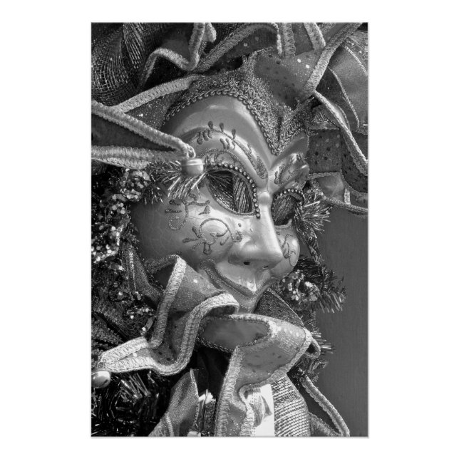 Black & White  Mardi Gras Mask Poster (Front)