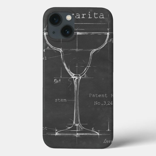 Black & White Margarita Glass Blueprint Case-Mate iPhone Case (Back)