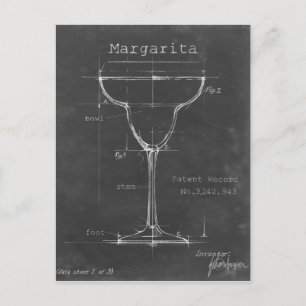 Black & White Margarita Glass Blueprint Postcard