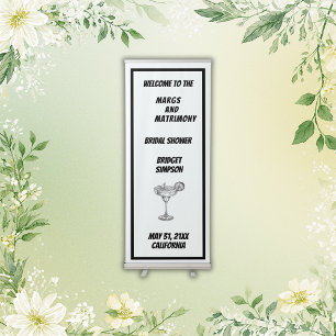 black & white margs and matrimony bridal shower retractable banner