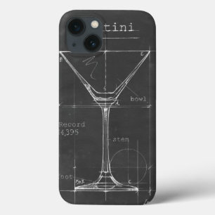 Black & White Martini Glass Blueprint iPhone 13 Case