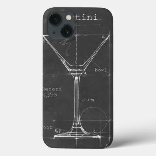 Black & White Martini Glass Blueprint iPhone 13 Case