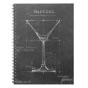 Black & White Martini Glass Blueprint Notebook