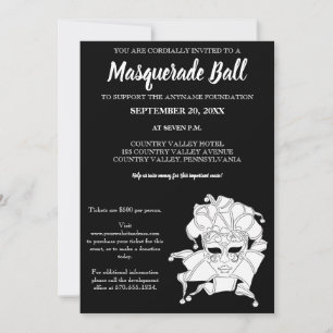 Black & White Masquerade Ball Fundraiser Gala Invitation