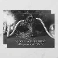 Black & White Masquerade Mask & Pearls Invitations