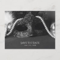 Black & White Masquerade Mask Pearls Save the Date