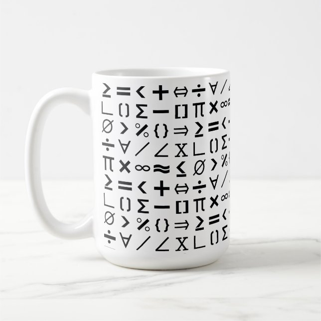 Black & White Math Signs & Symbols Pattern Coffee Mug (Left)