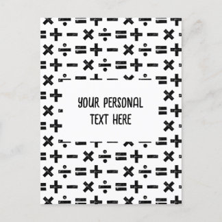 Black & White Math Symbols Lino Cut & Custom Text Postcard
