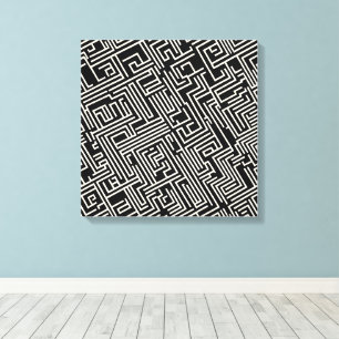 Black & White Maze Geometry – Minimalist Abstract Canvas Print