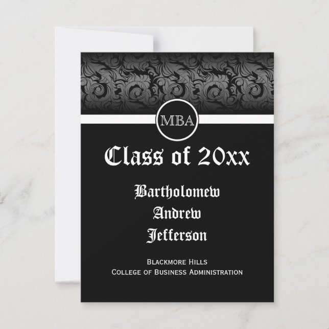 Black/White MBA Business Grad School Graduation Invitation (Front)