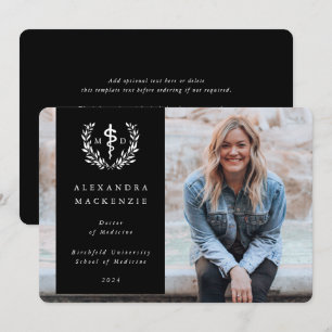 Black/White MD Asclepius Graduation Photo Announcement