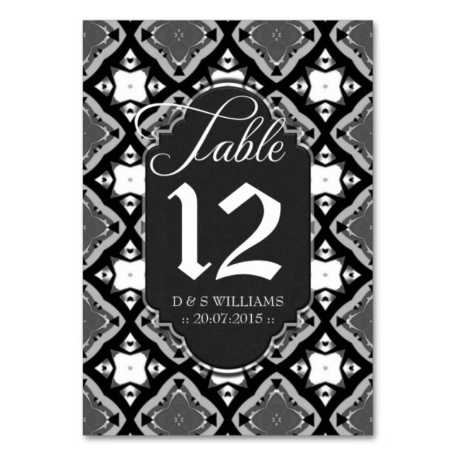 Black+White Mediaeval Batik Table Number Cards (Back)