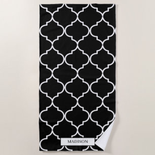 Black & White Mediterranean Moroccan Pattern Beach Towel
