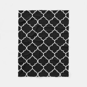 Black & White Mediterranean Moroccan Pattern Fleece Blanket