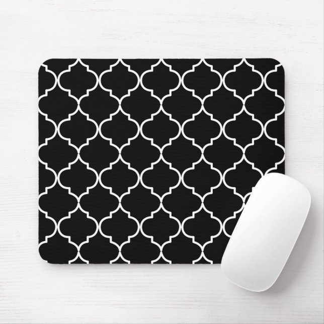 Black & White Mediterranean Moroccan Pattern  Mouse Mat (With Mouse)