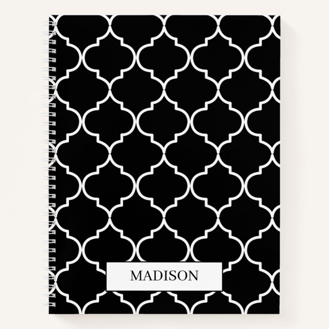Black & White Mediterranean Moroccan Pattern  Notebook (Front)