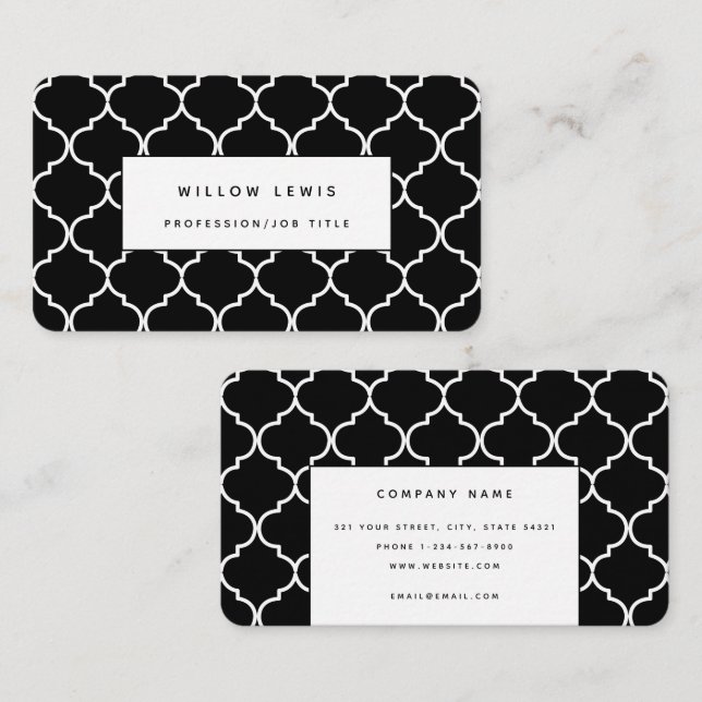 Black & White Mediterranean Moroccan Simple Business Card (Front/Back)