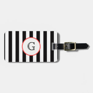 Black White Medium Stripe Red White Monogram Label Luggage Tag