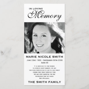 Black & White Memorial Family Acknowledgement Thank You Card