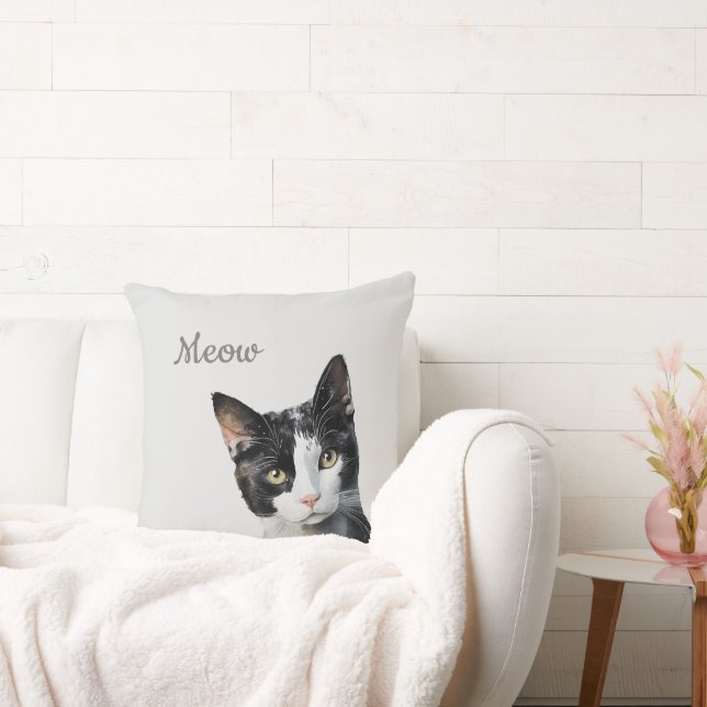 Black White Meow Cat  Cushion (Couch)