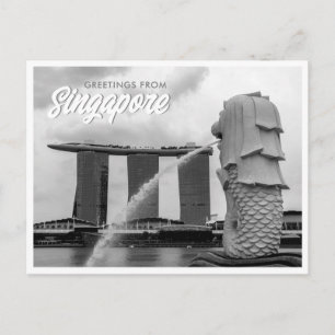 Black & White Merlion Greetings from Singapore Postcard