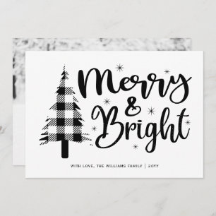 Black White Merry and Bright Photo Holiday Card