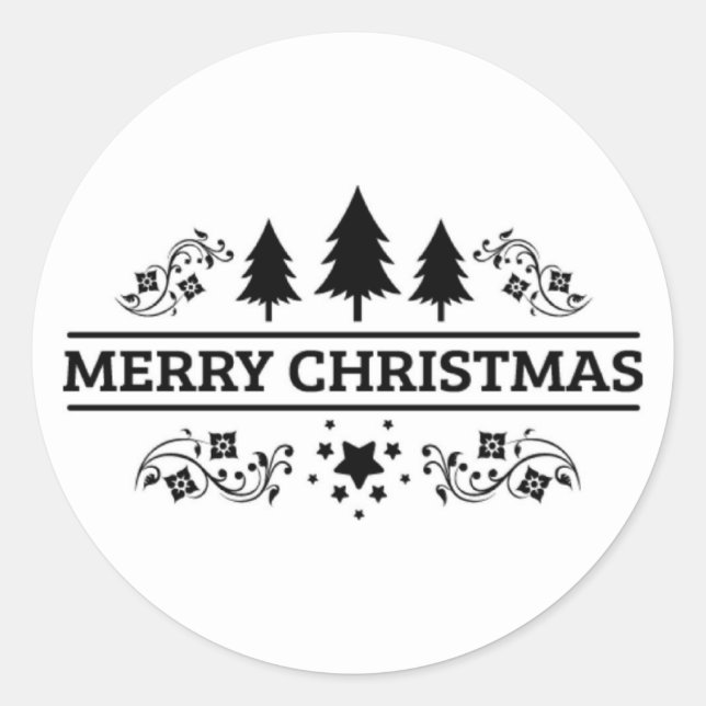 Black White Merry Christmas Classic Round Sticker (Front)