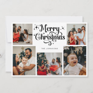 Black & White Merry Christmas Family Photo Collage Holiday Card