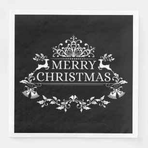 Black & White Merry Christmas Paper Napkins