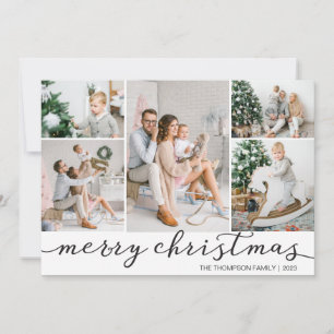 Black White Merry Christmas Photo Card Five Photos