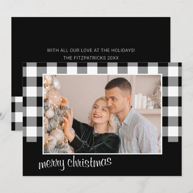 Black & White "Merry Christmas" Photo Holiday Card (Front/Back)