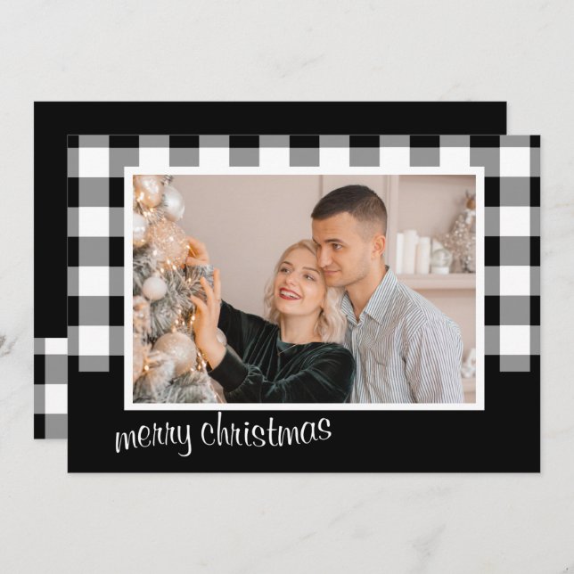 Black & White "Merry Christmas" Photo Holiday Card (Front/Back)