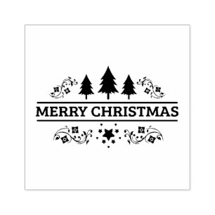 Black White Merry Christmas Rubber Stamp