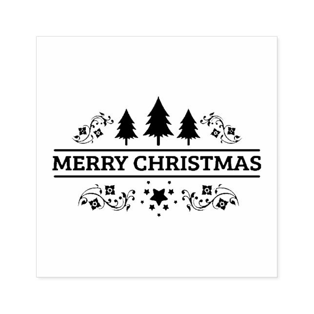 Black White Merry Christmas Rubber Stamp (Imprint)