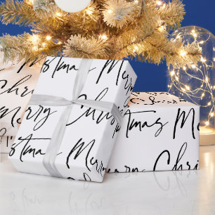 Black White Merry Christmas Script Gift Wrapping P Paper