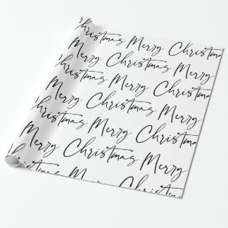 Black White Merry Christmas Script Gift  Wrapping Paper