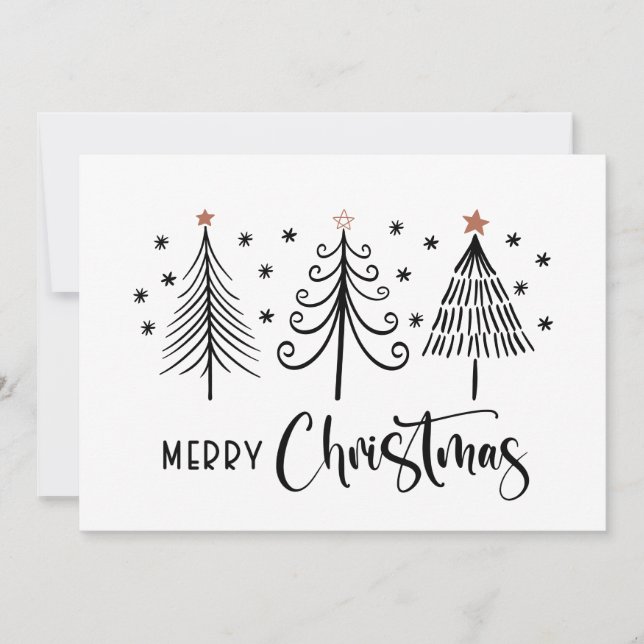 Black White Merry Christmas Tree Holiday Card (Front)