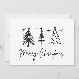 Black White Merry Christmas Tree Holiday Card