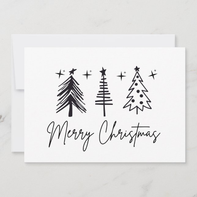 Black White Merry Christmas Tree Holiday Card (Front)