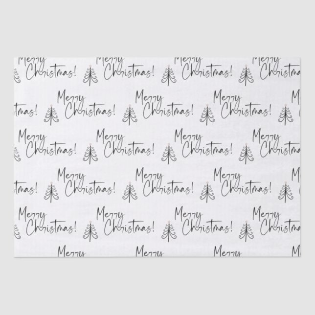 Black White Merry Christmas Tree Tissue Paper (Front)