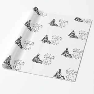 Black White Merry Christmas Trees Quote Gift Wrapping Paper