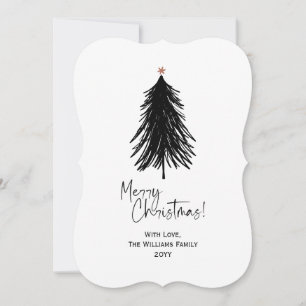 Black White Merry Simple Christmas Tree Holiday Card