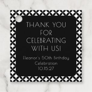 Black White Mid Century 50th Birthday Thank You Favour Tags