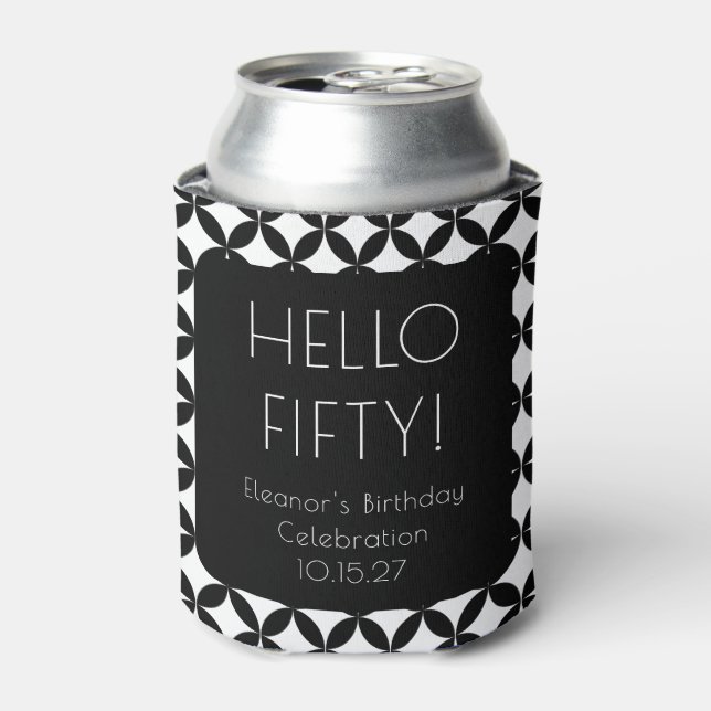 Black White Mid Century Mod 50th Birthday Custom Can Cooler (Can Front)