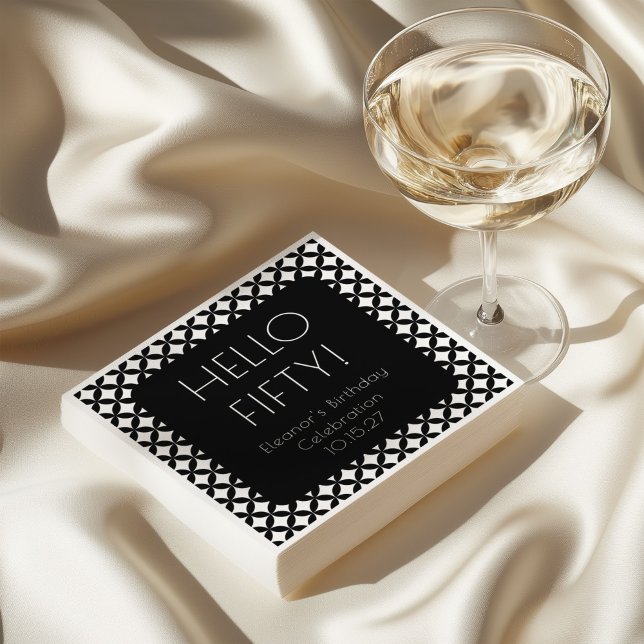 Black White Mid Century Mod 50th Birthday Custom Napkin (Creator Uploaded)