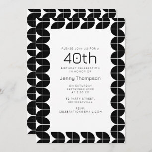 Black & White Mid Century Modern Abstract Birthday Invitation